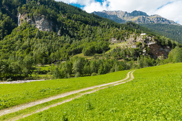 Landscape of the Swiss valley at Rossa in the Grisons