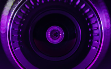 The camera lens with colored light, close photos