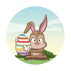 Cute bunny with easter egg cartoon icon vector illustration graphic design