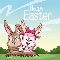 Happy easter card cartoon icon vector illustration graphic design