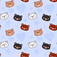 Seamless baby bear pattern on a blue background