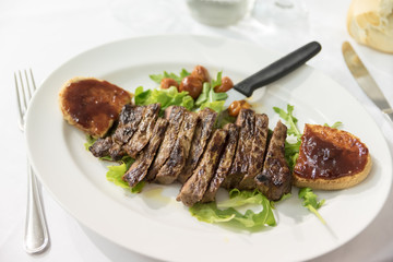 Tasty cut of beef with mustard