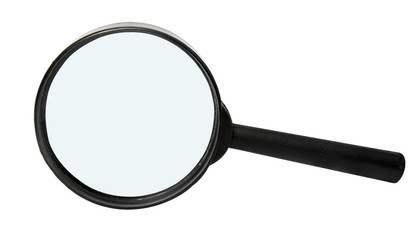 A magnifying glass or magnifying glass have a white background.