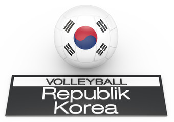 Volleyball mit Süd-Korea Flagge, Deutsche Version, 3D-Rendering