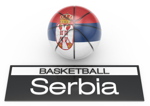 Basketball mit Serbien Flagge, 3D-Rendering