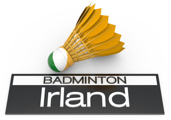 Badminton mit Irland Flagge, Deutsche Version, 3D-Rendering