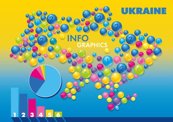 Obraz premium Vector Ukraine map_colored circles spheres bulky balls, bubbles, vitamins
