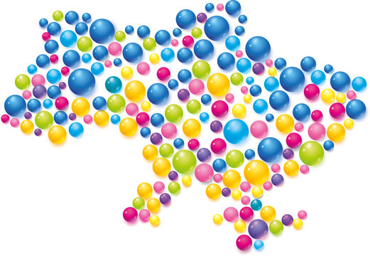 Vector Ukraine map_colored circles spheres bulky balls, bubbles, vitamins