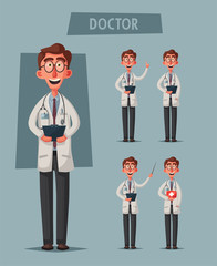 Smart doctor. Funny character design. Cartoon vector illustration