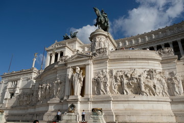 Fototapeta na wymiar Altar of the Fatherland from Piazza Venezia, Rome, Italy, with the equestrian statue representing the Italian King Vittorio Emanuele II