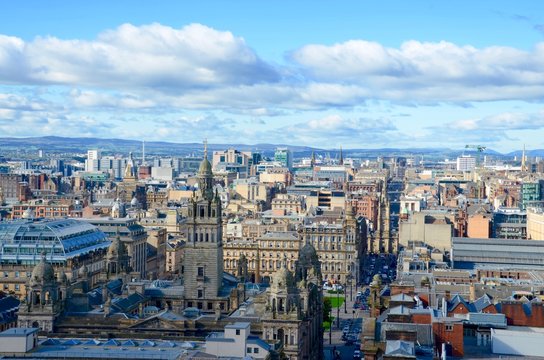 The skyline of Glasgow city centre looking towards George Square and the City Chambers