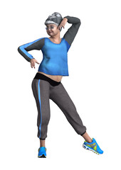 3D Rendering Senior Woman Dancing on White