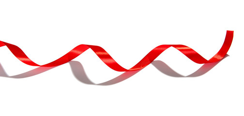 Festive red spiral ribbon with shadow