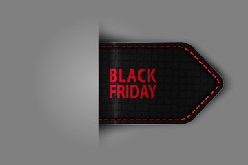 Black Friday sales tag in the form of a glossy textured label or bookmark.