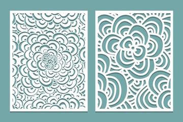 Set of Laser cut pattern panel templates. Wood or paper screen lazer cut template. Cutout silhouette with zentangle pattern.
