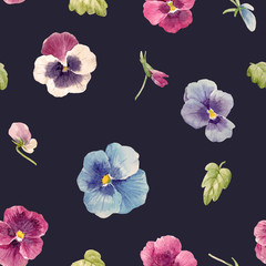 Watercolor pansy flower vector pattern