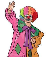 Happy Colorful Clown Waving - Cheerful Illustration, Vector