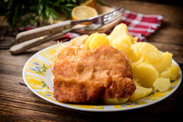 Fried cod fillet served.
