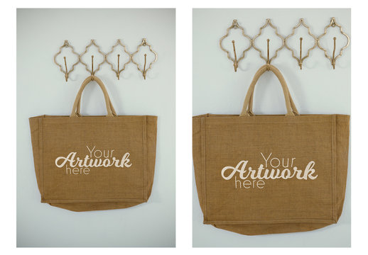 Hanging Bag with Circular Wooden Handle Mockup 2