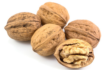 Walnuts, walnut kernel isolated on white background, with clipping path.