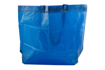 Plastic Bag, Blue plastic shopping bag isolated on white background with clipping path.