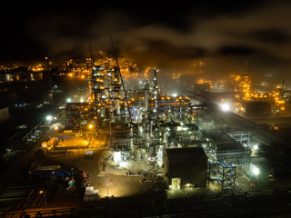 Industrial refinery complex at night