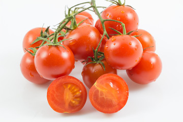 fresh red tomato isolated on white background, tomatoes whole and a half isolated on white with clipping path
