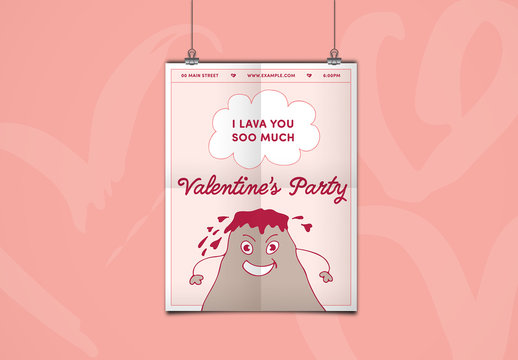 Valentine's Day Flyer with Volcano Illustration