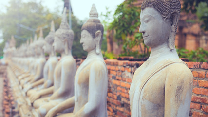 Series of ancient buddha in Ayutthaya , Thailand