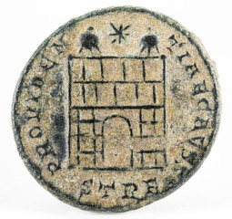 Ancient Roman copper coin of Emperor Constantius II. Reverse.
