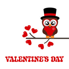 cartoon cute lovely owl in hat with heart on the branch vector image