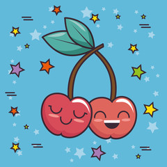 cute cherries kawaii character vector illustration design