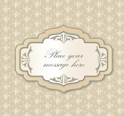 Gentle greeting card frame, invitation over polka dot seamless pattern