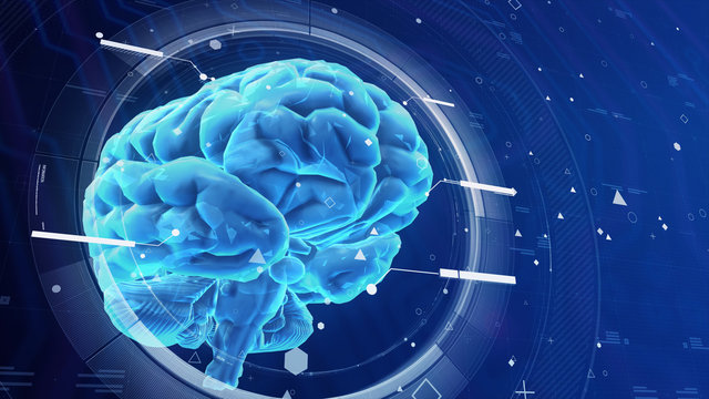 Artificial Intelligence. 3D Render. Artificial neural network. 3d brain. Digital technology background x-ray human brain anatomy. Concept image. Neuron system. Computer brain.
