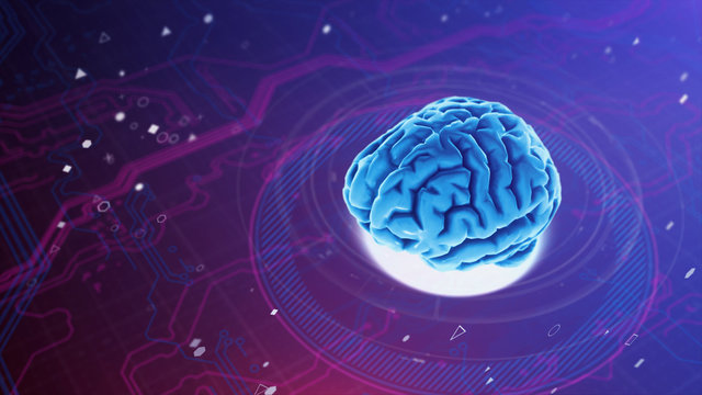 Artificial Intelligence. 3D Render. Artificial neural network. 3d brain. Digital technology background x-ray human brain anatomy. Concept image. Neuron system. Computer brain.