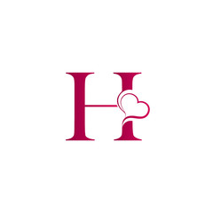 H letter logo with heart icon, valentines day concept
