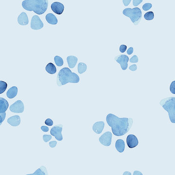 Watercolor cute isolated cat and dog footprints ilustration. Nursary art design. Animal eamless pattern with footstep