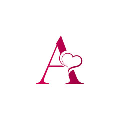 A letter logo with heart icon, valentines day concept