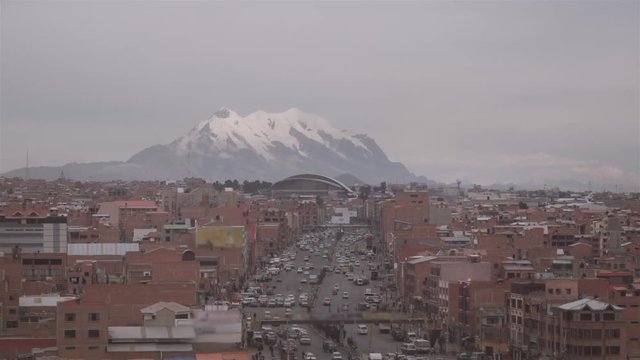 Panoramic view of traffic road and buildings in El alto, Bolivia
