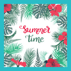 Tropical Background With Summer Time text.