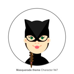 Obraz premium Character for masquerade party theme, black cat costume. Colored avatar. Flat cartoon style.