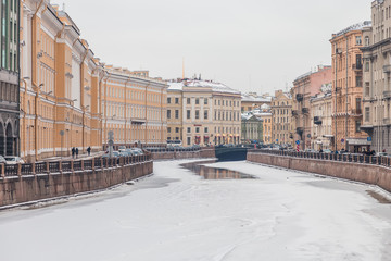 Embankment of the Moika River in St. Petersburg in winter