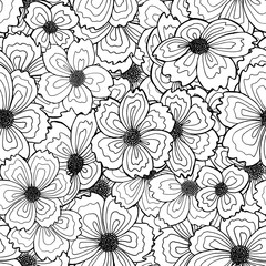 seamless line drawn flower background on white