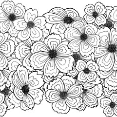 seamless line drawn flower background on white - obrazy, fototapety, plakaty
