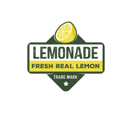 vector design badge, label, logo of lemonade beverage, lemon syrup, lemon juice, made fresh and sweet,