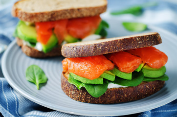 Smoked Salmon Avocado Spinach Rye Sandwich