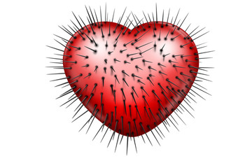 Red glossy heart with black spikes coming out of it