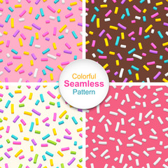 Set of seamless patterns of donut glaze with sprinkles