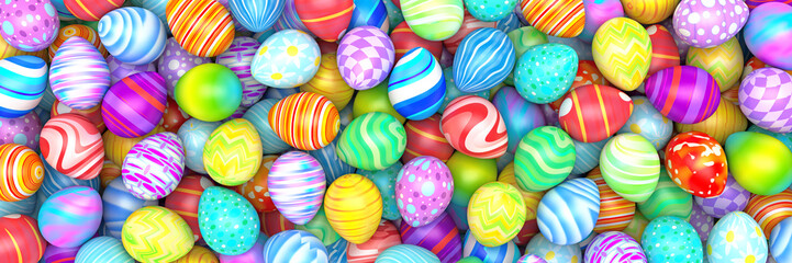 Fototapeta na wymiar Pile of birght and colorful Easter Eggs - 3d render