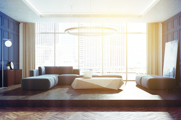 Blue panoramic living room toned